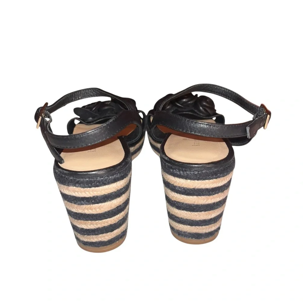 Kate Spade New York Jill Rosette Black Tan Espadrille Platform Wedges Size 9.5 M - Picture 3 of 5